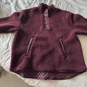 Athleta Cozy Sherpa Snap Sweatshirt 1X in maroon